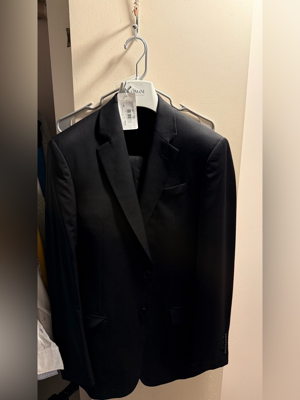 Armani Collezioni Men's Black Notch-Lapel Two-Button Suit Jacket